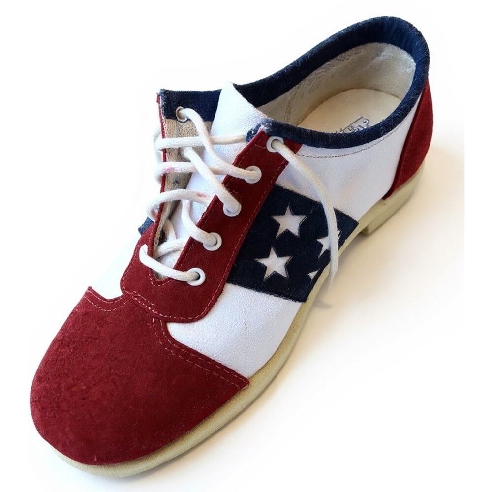 VTG 70s Gaymode Stars Stripes Suede Oxford Shoes Americana Rockabilly Deadstock